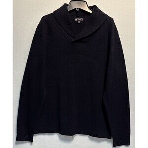 J Crew Mens Premium 100% Lambswool Shawl Neck Marled Navy Blue Sweater Size M